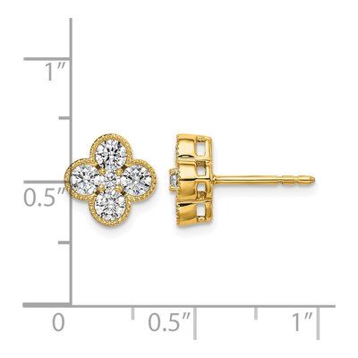14K Yellow Gold 1 ct tw 3mm Round Lab-Grown Diamond Floral Stud Earrings – view 7