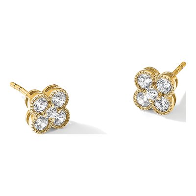 14K Yellow Gold 1 ct tw 3mm Round Lab-Grown Diamond Floral Stud Earrings – view 8