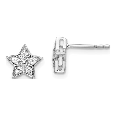 14K White Gold 1/10 ct tw 1.3mm Round Diamond Star Stud Earrings