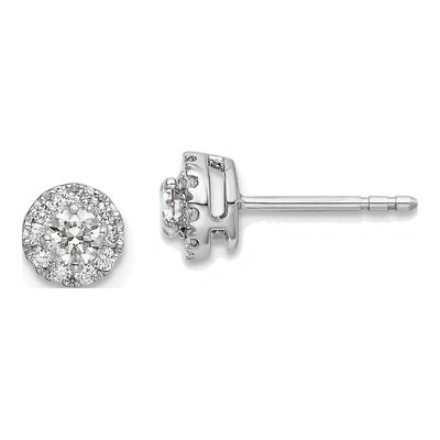 14K White Gold 1/2 ct tw 3.3mm Round Lab-Grown Diamond Halo Stud Earrings