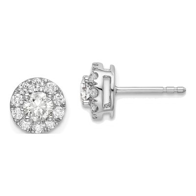 14K White Gold 1 ct tw 4.3mm Round Lab-Grown Diamond Halo Stud Earrings