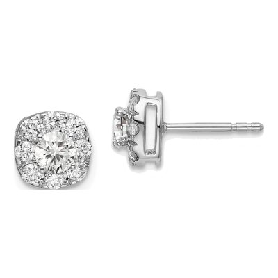 14K White Gold 1 ct tw 4mm Round Lab-Grown Diamond Halo Stud Earrings