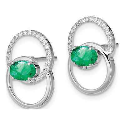14K White Gold 1/6 ct tw Oval Emerald & Diamond Stud Earrings – view 2