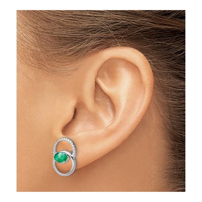 14K White Gold 1/6 ct tw Oval Emerald & Diamond Stud Earrings – view 3