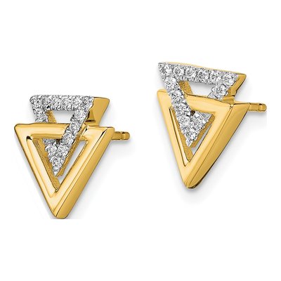 14K Yellow Gold 1/10 ct tw 0.9mm Round Diamond Double Triangle Stud Earrings – view 2