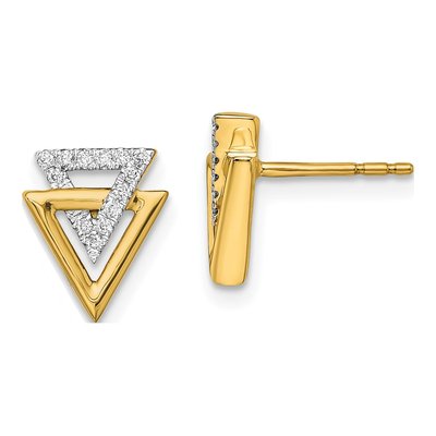 14K Yellow Gold 1/10 ct tw 0.9mm Round Diamond Double Triangle Stud Earrings