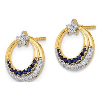 14K Yellow Gold 1/7 ct tw 1.2mm Round Sapphire & Diamond Star Stud Earrings – view 2