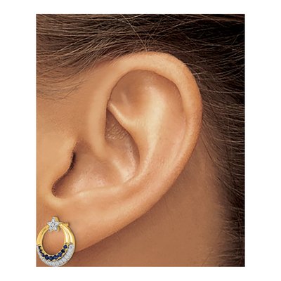 14K Yellow Gold 1/7 ct tw 1.2mm Round Sapphire & Diamond Star Stud Earrings – view 3