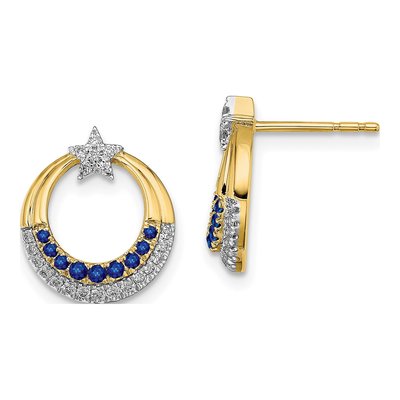 14K Yellow Gold 1/7 ct tw 1.2mm Round Sapphire & Diamond Star Stud Earrings