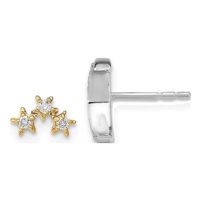 14K Two-Tone Gold 1/10 ct tw 1.5mm Round Diamond Crescent Moon Star Stud Earrings – view 2