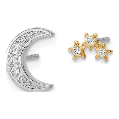 14K Two-Tone Gold 1/10 ct tw 1.5mm Round Diamond Crescent Moon Star Stud Earrings – view 3