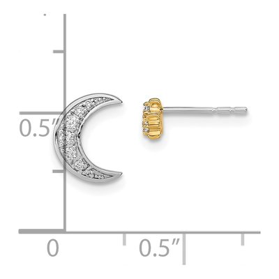 14K Two-Tone Gold 1/10 ct tw 1.5mm Round Diamond Crescent Moon Star Stud Earrings – view 4