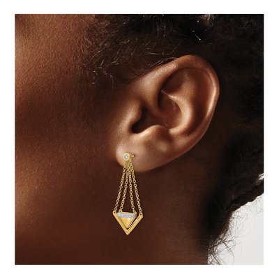 14K Yellow Gold 1/6 ct tw Diamond Triangle Dangle Earrings – view 3