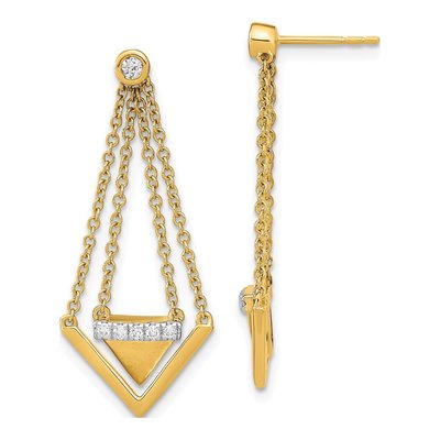 14K Yellow Gold 1/6 ct tw Diamond Triangle Dangle Earrings