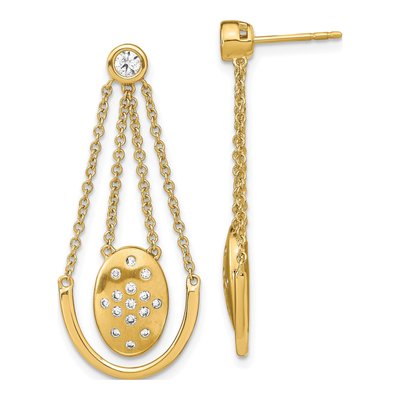14K Yellow Gold 1/3 ct tw Diamond Oval Dangle Earrings