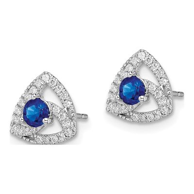 14K White Gold 1/6 ct tw 3.5mm Round Sapphire & Diamond Triangle Stud Earrings – view 2