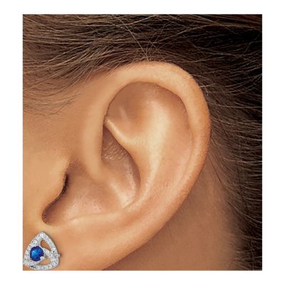 14K White Gold 1/6 ct tw 3.5mm Round Sapphire & Diamond Triangle Stud Earrings – view 3