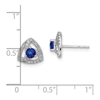 14K White Gold 1/6 ct tw 3.5mm Round Sapphire & Diamond Triangle Stud Earrings – view 4
