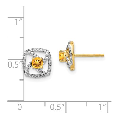 14K Yellow Gold 1/5 ct tw 3.4mm Round Citrine & Diamond Square Stud Earrings – view 4