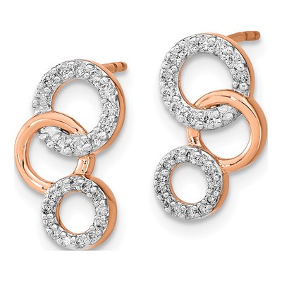 14k Rose Gold Diamond Circles Drop Earrings – view 2
