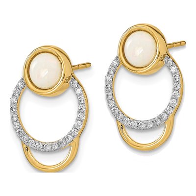 14K Yellow Gold 1/5 ct tw 5mm Round Opal & Diamond Circle Stud Earrings – view 2
