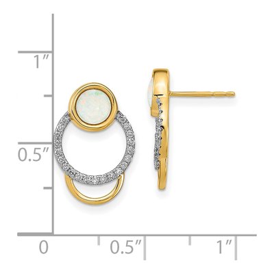 14K Yellow Gold 1/5 ct tw 5mm Round Opal & Diamond Circle Stud Earrings – view 4