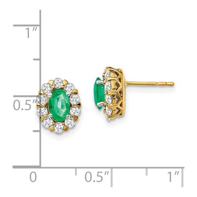 14K Yellow Gold 5/8 ct tw Oval Lab-Created Emerald & Lab-Grown Diamond Halo Stud Earrings – view 5