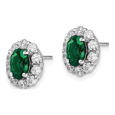 14K White Gold 1 1/5 ct tw Oval Lab-Created Emerald & Lab-Grown Diamond Halo Stud Earrings – view 2