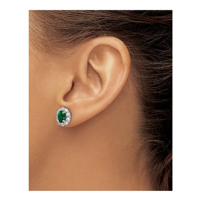 14K White Gold 1 1/5 ct tw Oval Lab-Created Emerald & Lab-Grown Diamond Halo Stud Earrings – view 3