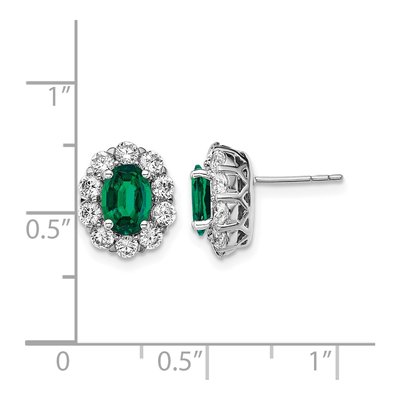 14K White Gold 1 1/5 ct tw Oval Lab-Created Emerald & Lab-Grown Diamond Halo Stud Earrings – view 4