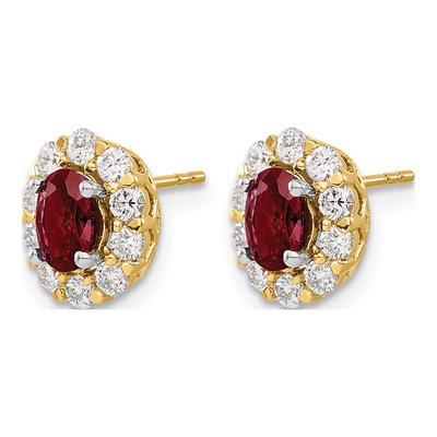 14K Yellow Gold 3/4 ct tw Oval Lab-Created Ruby & Lab-Grown Diamond Halo Stud Earrings – view 3