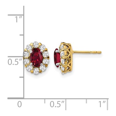 14K Yellow Gold 3/4 ct tw Oval Lab-Created Ruby & Lab-Grown Diamond Halo Stud Earrings – view 4