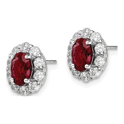 14k White Gold Lab-Grown Diamond & Lab-Created Ruby Halo Earrings – view 2