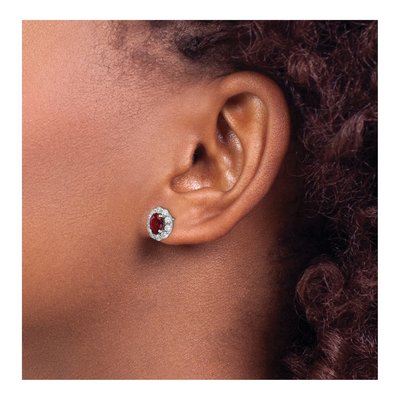 14k White Gold Lab-Grown Diamond & Lab-Created Ruby Halo Earrings – view 3