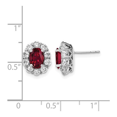 14k White Gold Lab-Grown Diamond & Lab-Created Ruby Halo Earrings – view 4