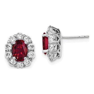 14k White Gold Lab-Grown Diamond & Lab-Created Ruby Halo Earrings