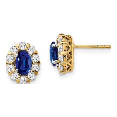 14K Yellow Gold 5/8 ct tw Oval Lab-Created Sapphire & Lab-Grown Diamond Halo Stud Earrings