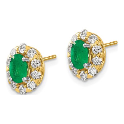 14K Yellow Gold 3/4 ct tw Emerald & Diamond Oval Halo Stud Earrings – view 3