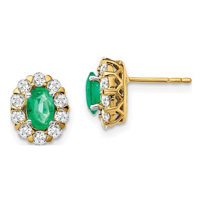 14K Yellow Gold 3/4 ct tw Emerald & Diamond Oval Halo Stud Earrings