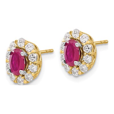 14K Yellow Gold 3/4 ct tw Ruby & Diamond Oval Halo Stud Earrings – view 2