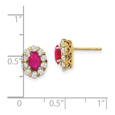 14K Yellow Gold 3/4 ct tw Ruby & Diamond Oval Halo Stud Earrings – view 4