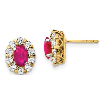 14K Yellow Gold 3/4 ct tw Ruby & Diamond Oval Halo Stud Earrings