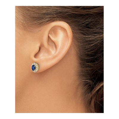 14K Yellow Gold 3/4 ct tw Sapphire & Diamond Oval Halo Stud Earrings – view 4