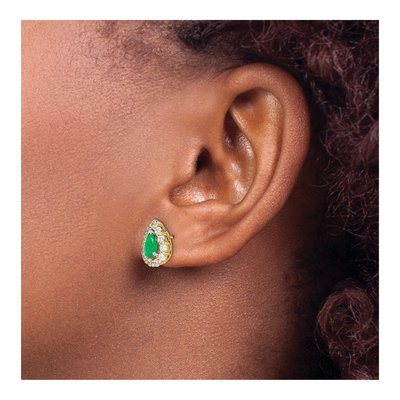 14K Yellow Gold 3/4 ct tw Emerald & Diamond Pear Halo Stud Earrings – view 3