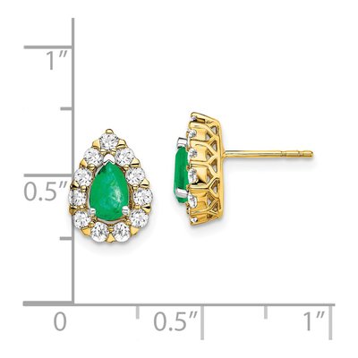 14K Yellow Gold 3/4 ct tw Emerald & Diamond Pear Halo Stud Earrings – view 4