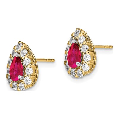 14K Yellow Gold 3/4 ct tw Ruby & Diamond Pear Halo Stud Earrings – view 2