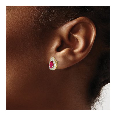 14K Yellow Gold 3/4 ct tw Ruby & Diamond Pear Halo Stud Earrings – view 3
