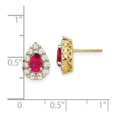 14K Yellow Gold 3/4 ct tw Ruby & Diamond Pear Halo Stud Earrings – view 4