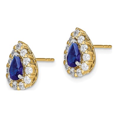 14K Yellow Gold 3/4 ct tw Sapphire & Diamond Pear Halo Stud Earrings – view 2