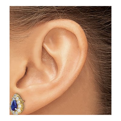 14K Yellow Gold 3/4 ct tw Sapphire & Diamond Pear Halo Stud Earrings – view 3